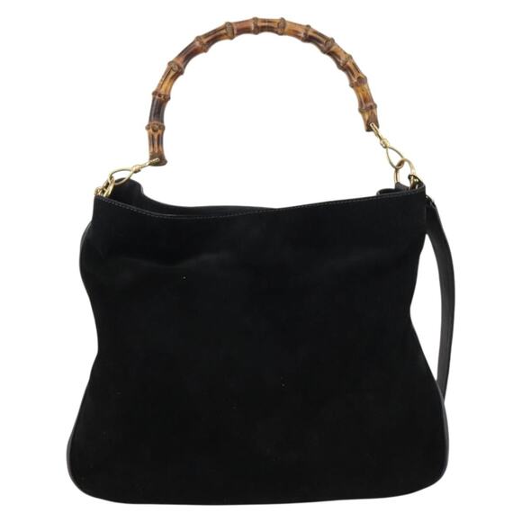 GUCCI Bamboo Shoulder Bag Suede Black Gold 001 001 - Picture 3 of 13